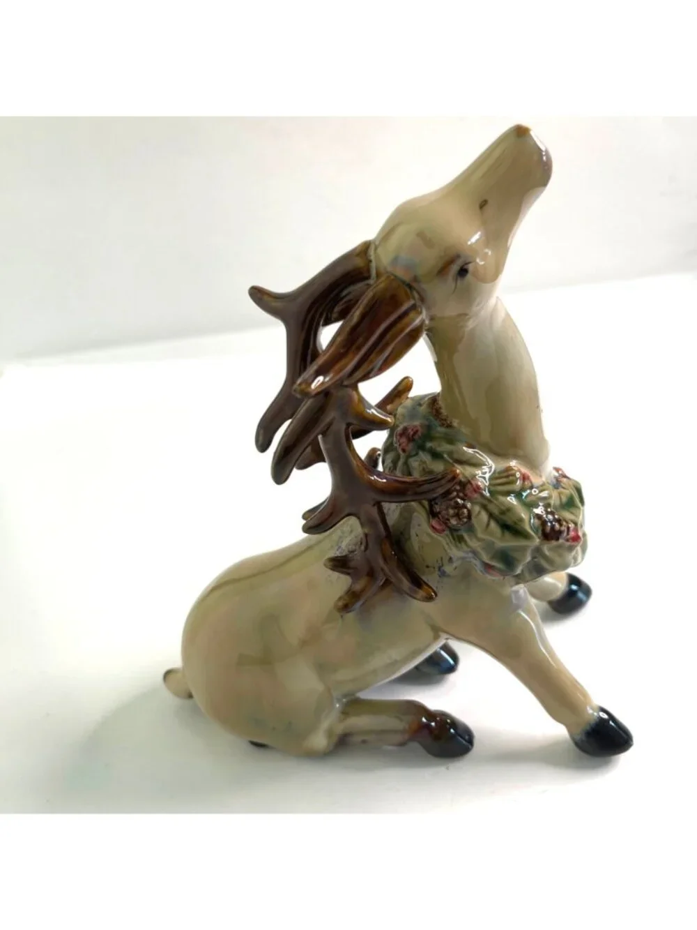 Vintage Ceramic Reindeer Figurines Tii Collection Pristine 2pc Set Resting Deer